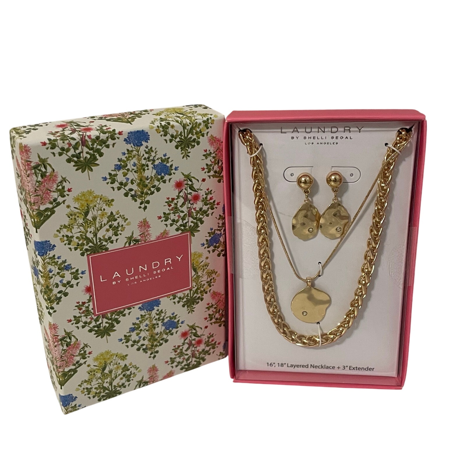 Laundry By Shelli Segal Gold Tone Layered Necklace Earrings Gift Set 22$